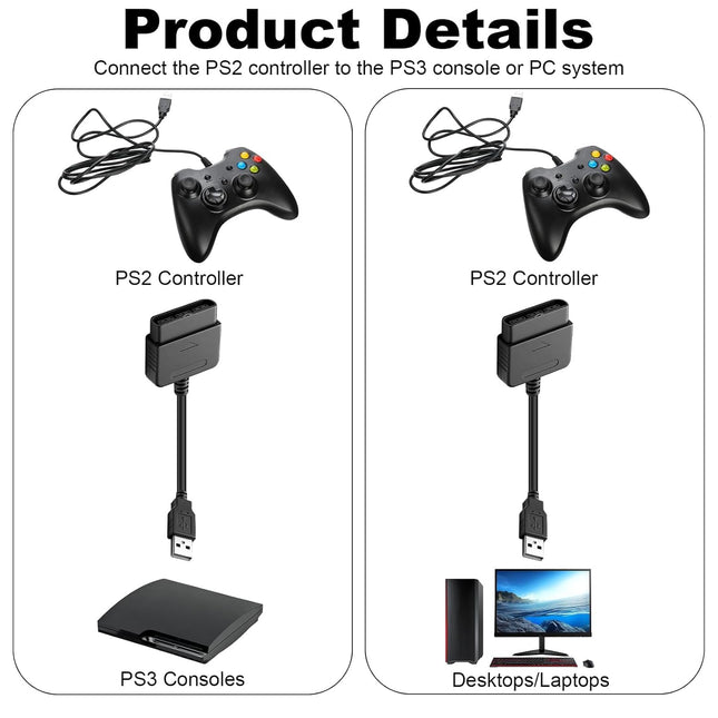 2-Pack PS2 Controller to USB Adapter Converter Cable