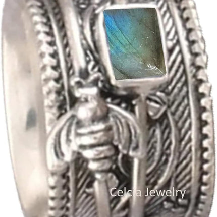 925 Sterling Silver Honey Bee Spinner Meditation Ring