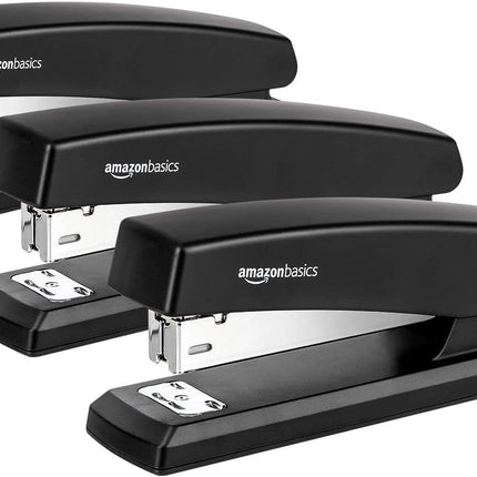 Desktop Office Stapler, 25-Sheet Capacity, Black, 3-Pack with 1000 Staples