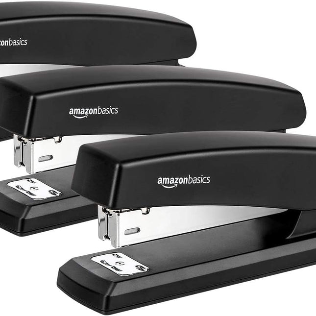 Desktop Office Stapler, 25-Sheet Capacity, Black, 3-Pack with 1000 Staples