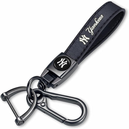 Genuine Leather Baseball Fan Keychain in Black