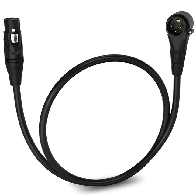 1.5 ft Right Angle 3-Pin XLR Male to Female Microphone Cable - Black