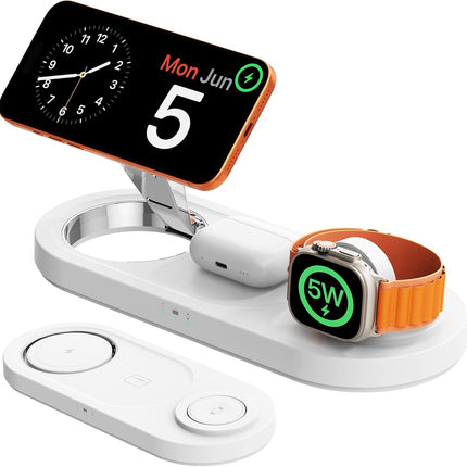 15W Magnetic 3-in-1 Wireless Charging Station, Foldable Travel Stand