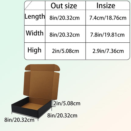 8x8x2 Black Shipping Boxes Set of 20, Corrugated Cardboard Mailers