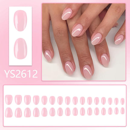 PawHaven RefugioPata Light Pink Press On Nails Short Almond Fake Nails Solid Color Glossy Full — Pet Supplies