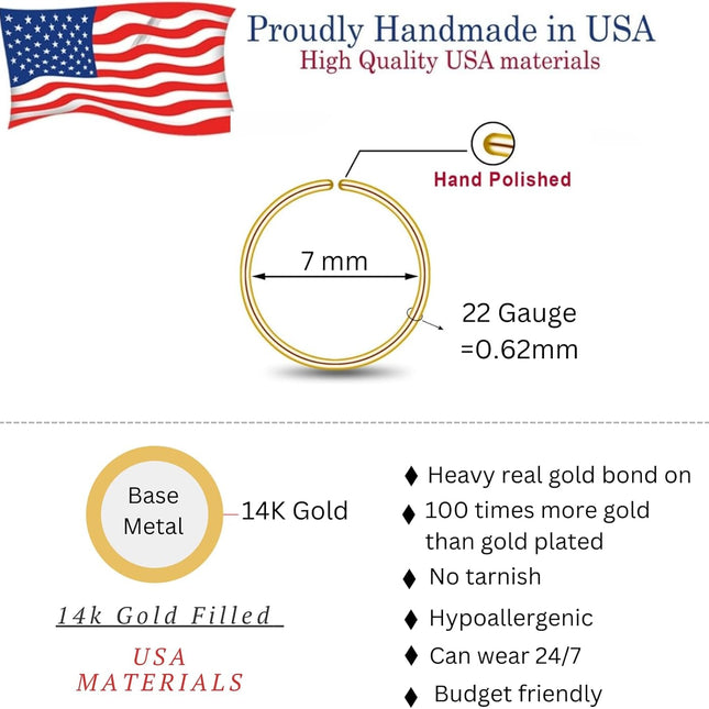 Small Gold Filled Nose Ring Hoop for Women, 7mm 22G
