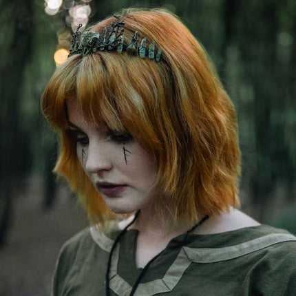 Green Fairy Raw Quartz Crystal Crown Woodland Headband