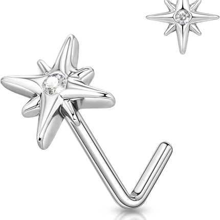 20G Silver Star L-Shaped Nose Stud