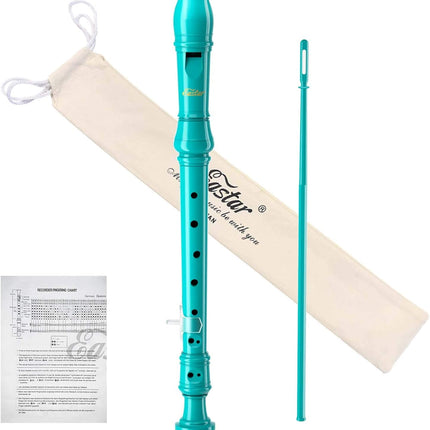 Sky Blue Soprano Recorder for Kids Beginners, German Fingering C Key, 3-Piece Set