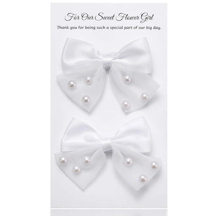 Flower Girl Pearl Lace Bow Toddler Hair Clips, 2 Pack