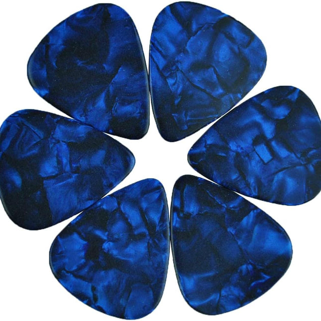 Celluloid Dark Blue Pearl Guitar or Bass Pick, 0.71 mm Medium Gauge, 351 Shape, 6 Pack