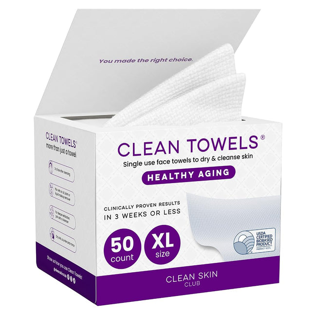 XL Disposable Face Towels for Healthy-Aging Skincare, 50 Count