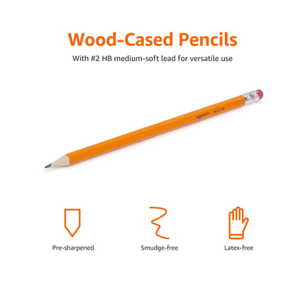 Wood-Cased #2 HB Pencils with Erasers, Pre-Sharpened, 30 Count