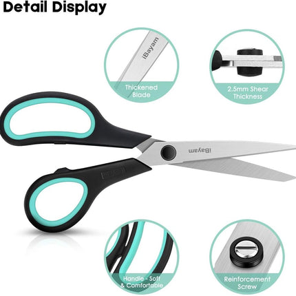 3-Pack 8-Inch Heavy Duty Scissors with Ultra Sharp Blades and Comfort Grip Handles
