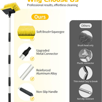 56-Inch Long Handle Car Wash Brush with Soft Bristle and Squeegee
