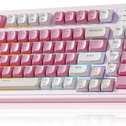 99-Key Wireless Gaming Keyboard with Number Pad, RGB Backlit Tri-Mode, Pink
