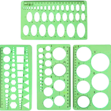 4PCS Plastic Circle and Oval Templates - Clear Green Measuring Templates for Drawing and Formwork Projects