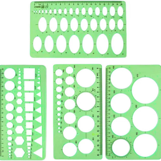 4PCS Plastic Circle and Oval Templates - Clear Green Measuring Templates for Drawing and Formwork Projects