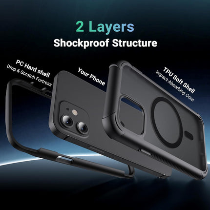 Magnetic 2-Layer 6.1-Inch 12/12 Pro Phone Case - Black
