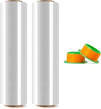 Clear Stretch Wrap 2 Rolls, 18 in x 1000 ft x 80 Gauge with Wrap Holder