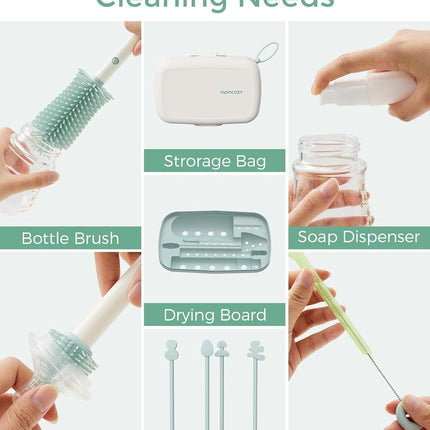 7-in-1 Green Baby Bottle Brush Set for Home and Travel