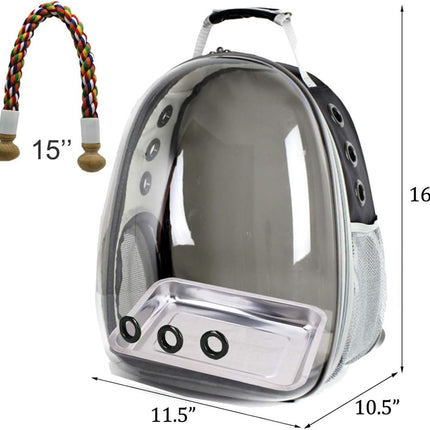 Clear Space Capsule Bird Travel Carrier Backpack with Metal Tray and Wood Perch
