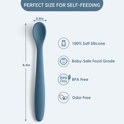 Silicone Baby Feeding Spoons, Soft-Tip First Stage Infant Training Spoons