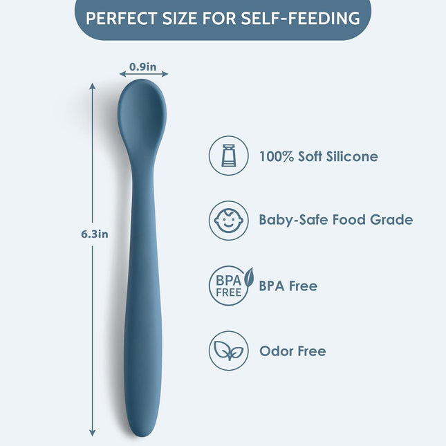 Silicone Baby Feeding Spoons, Soft-Tip First Stage Infant Training Spoons