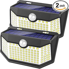 HMCITY 120 LED Solar Motion Sensor Outdoor Wall Lights 2 Pack front view