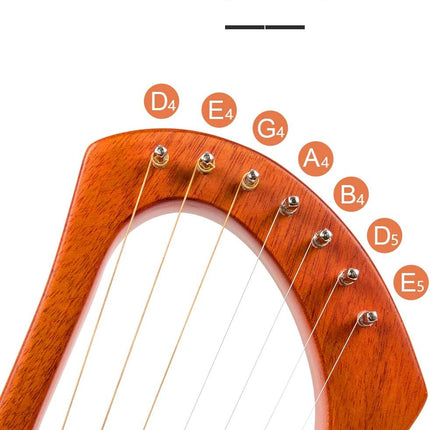 7 String Lyre Harp with Metal Strings, Bone Saddle, Mahogany, Tuning Wrench, Black Gig Bag