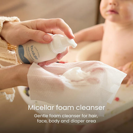 Clean Cheeks Baby Micellar No-Rinse Foam Cleanser with Chamomile, Witch Hazel, Arnica Montana, Skin Barrier Supporting, 3.4 oz