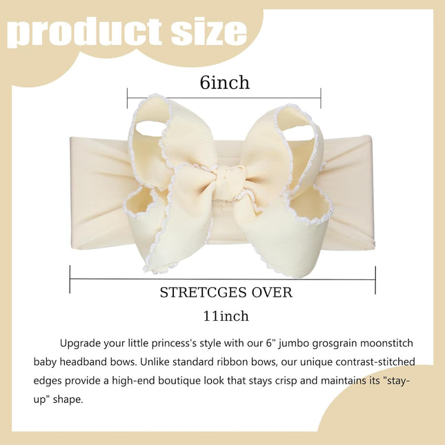 6-Inch Jumbo Beige Baby Girls Bow Headbands