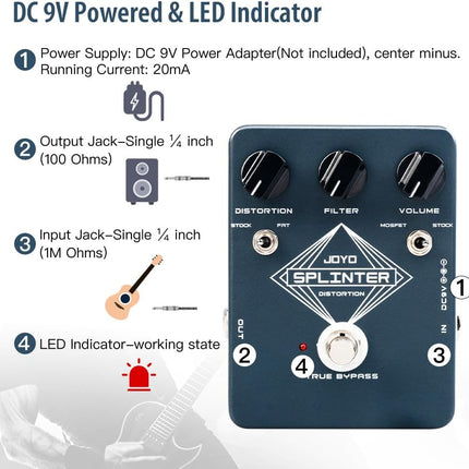 Analog Distortion Guitar Pedal with FAT/MOSFET Toggle