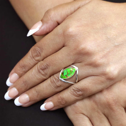Copper Green Turquoise 925 Sterling Silver Ring, Size 9