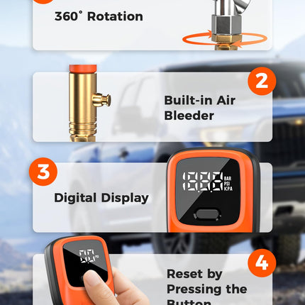 Digital Tire Pressure Gauge 0-250 PSI with Rubber Hose
