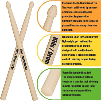 12 Inch Maple Drum Sticks for Kids, 2 Pairs