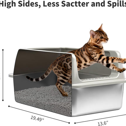 2 Pack Stainless Steel Enclosed Cat Litter Boxes with Lid and Scoop