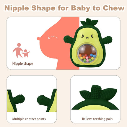 Avocado Baby Teething Mitten with Rattle