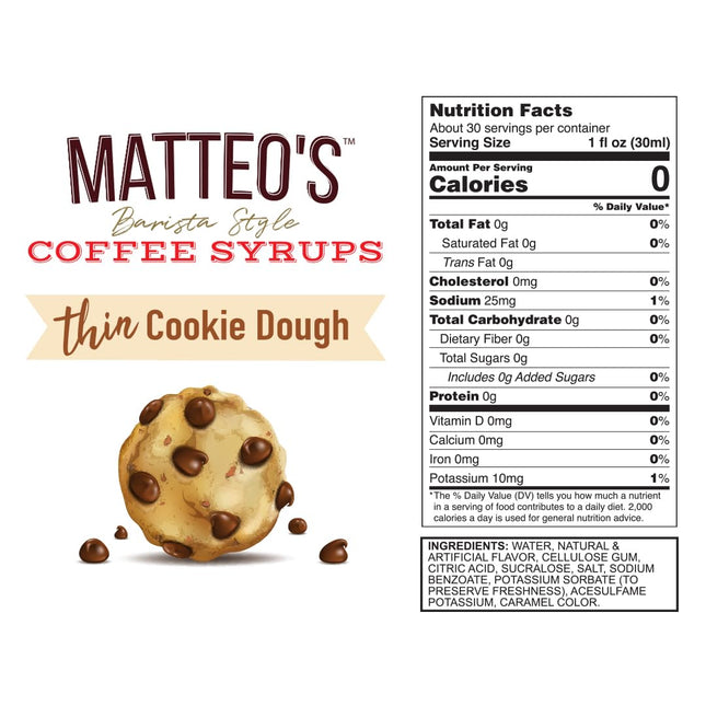 Cookie Dough Syrup for Coffee, Lattes, Cappuccinos & Desserts - Sugar-Free, Keto Friendly, Zero Calories, Non-Alcoholic, 33.8oz 1pk