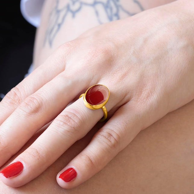 Natural Labradorite Crystal Ring 24K Gold Vermeil 925 Sterling Silver Oval — Home & Lifestyle