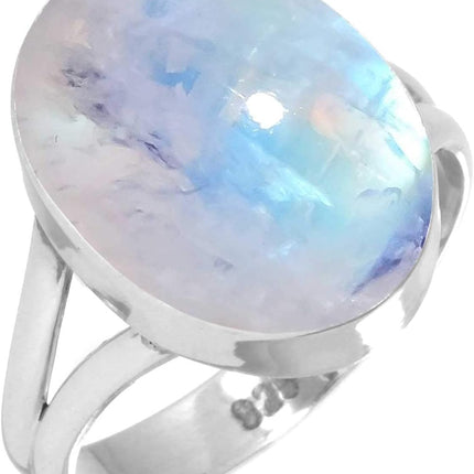 White Moonstone 925 Sterling Silver Ring, Size 8