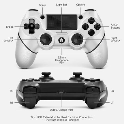 2-Pack Wireless Game Controllers with USB-C Cable, Black and White