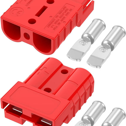 50A 600V Battery Quick Connect/Disconnect Plug for 6-12 AWG Cables, Red, 2 PCS
