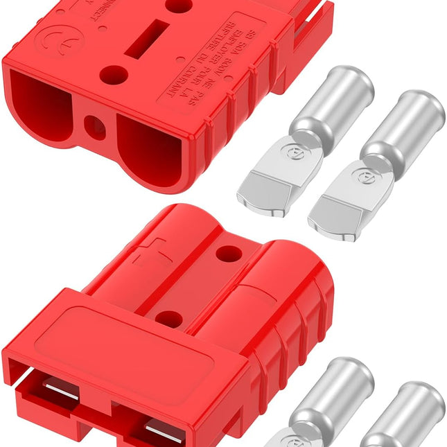50A 600V Battery Quick Connect/Disconnect Plug for 6-12 AWG Cables, Red, 2 PCS