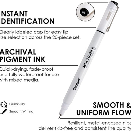 Micro Fineliner Pens, 6 Black Waterproof Fine Line Drawing Pens