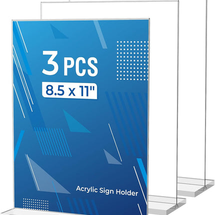 3 Pack Clear Acrylic Sign Holder 8.5 x 11 Inches