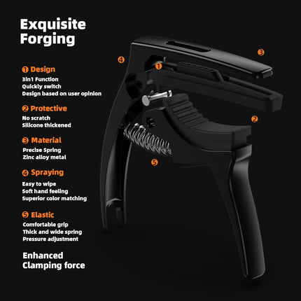 3-in-1 Zinc Metal Guitar Capo with Pick Holder and 4 Picks