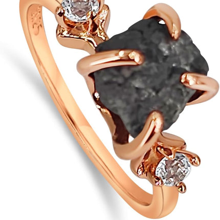 Raw Quartz Solitaire Birthstone Ring in Rose Gold Tone
