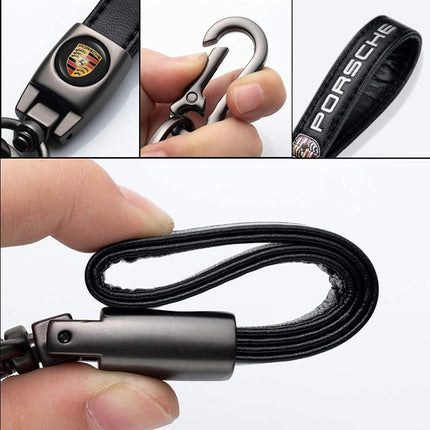 Leather Car Keychain Keyring with Key Lanyard