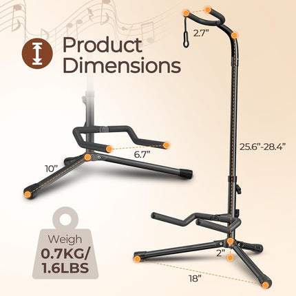 Adjustable Folding Guitar Stand for Electric, Classical Guitars and Bass, Black